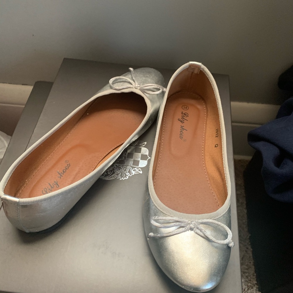 Silver ballet flats